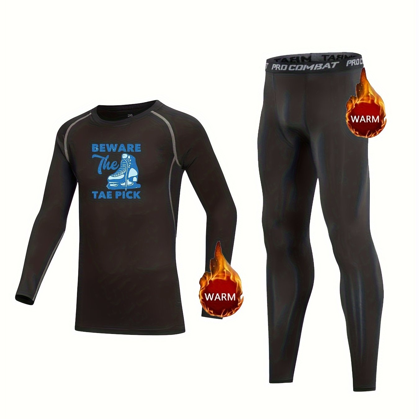 Kids Compression Fleece Sets Cartoon Pattern Pullover & Pants