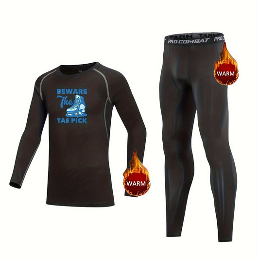 Kids Compression Fleece Sets Cartoon Pattern Pullover & Pants