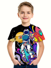 Colorful Astronaut Print Kid's T shirt Short Sleeve Top