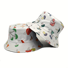 Mushroom Print Reversible Bucket Hat Fisherman Cap Sun Hats