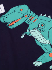 Dinosaur Robot Print Boys Cotton T shirt Kids Long Sleeve Casual Top