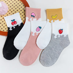 5 Pairs Funny Expression Print Comfy Mid Tube Socks