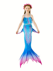 Girl's Tie Dye Mermaid Swimsuit 3pcs Bikini Set & Mermaid Tail Fish Scale Print