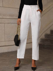 High Waist Loose Straight Pocket Pants Women's Clothing