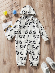 Panda Hooded Jumpsuit Baby Boys Thermal Bodysuit