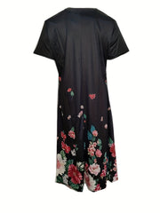 Floral A Line Dress V Neck Short Sleeve Midi