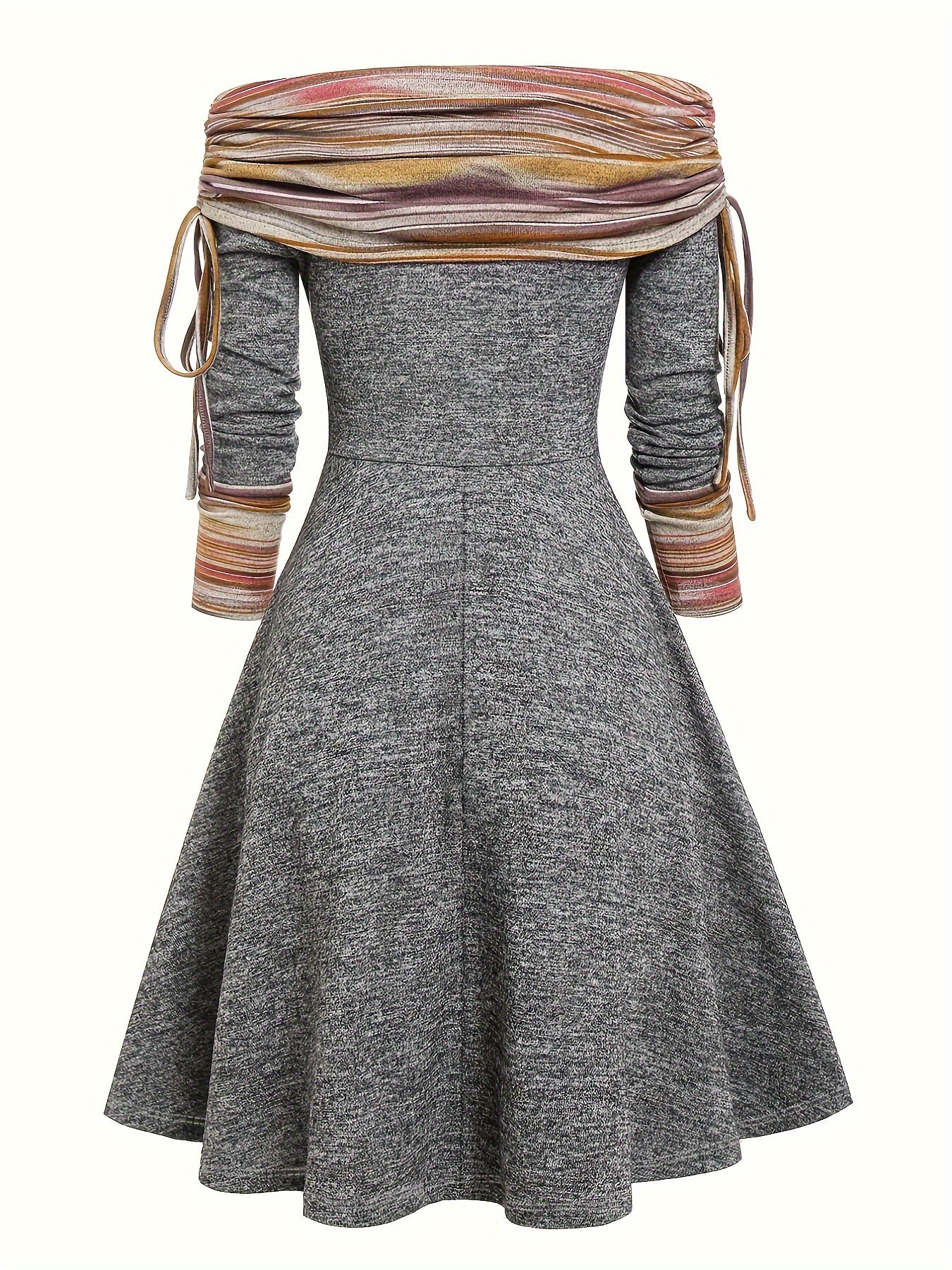 Colorblock Stripe Print Ruched Off Shoulder Dress