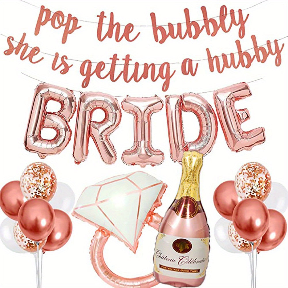 Bachelorette Party Decorations Kit Bride Balloons Banner Ring & Champagne