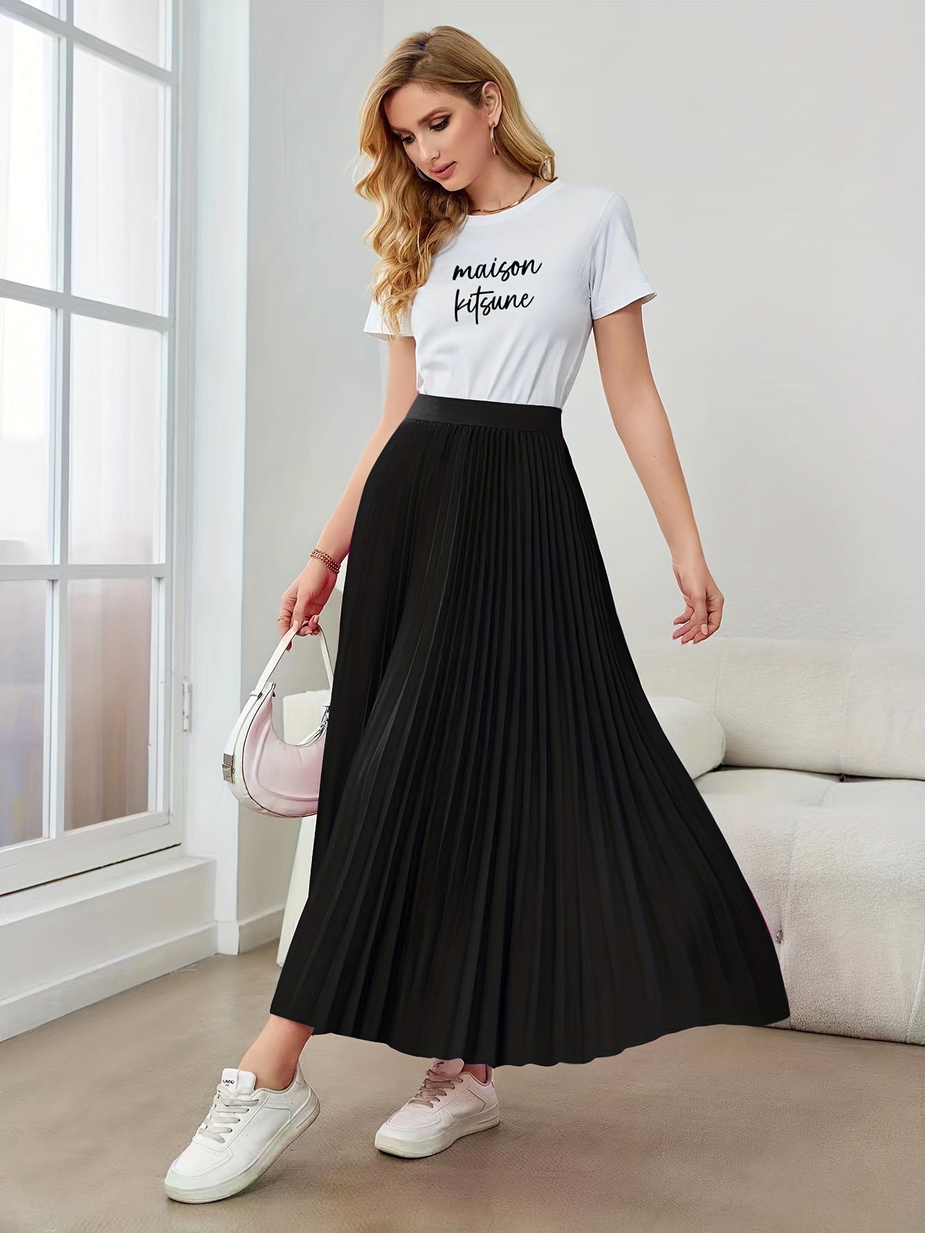 High Waist Pleated Maxi Skirt for Women