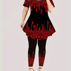 Gothic Outfits Set Women's Plus Skull Print Top & Leggings 2 Piece Set