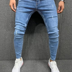 Men's Distressed Cotton Jeans Slim Fit Street Style Denim Pants