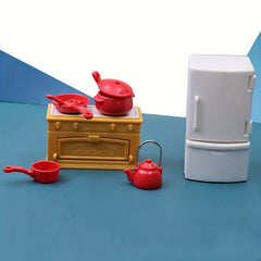 Simulation Kitchen Stove Refrigerator Model Toy Doll House Set