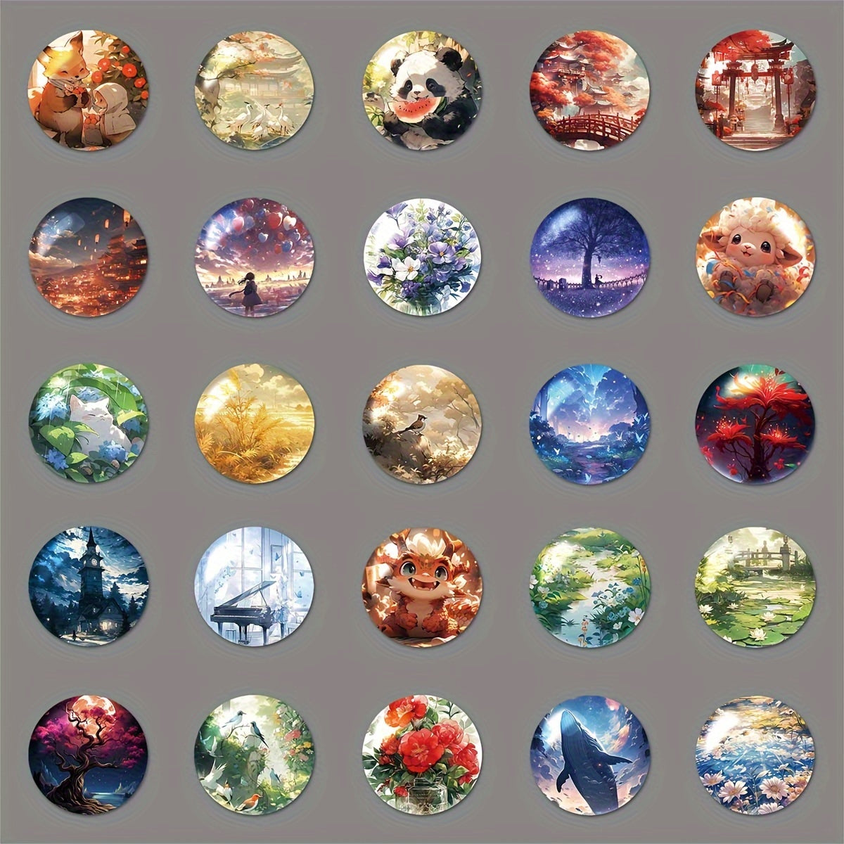 50pcs Glass World Hand-painted Landscape Stickers Journal Skateboard Decoration
