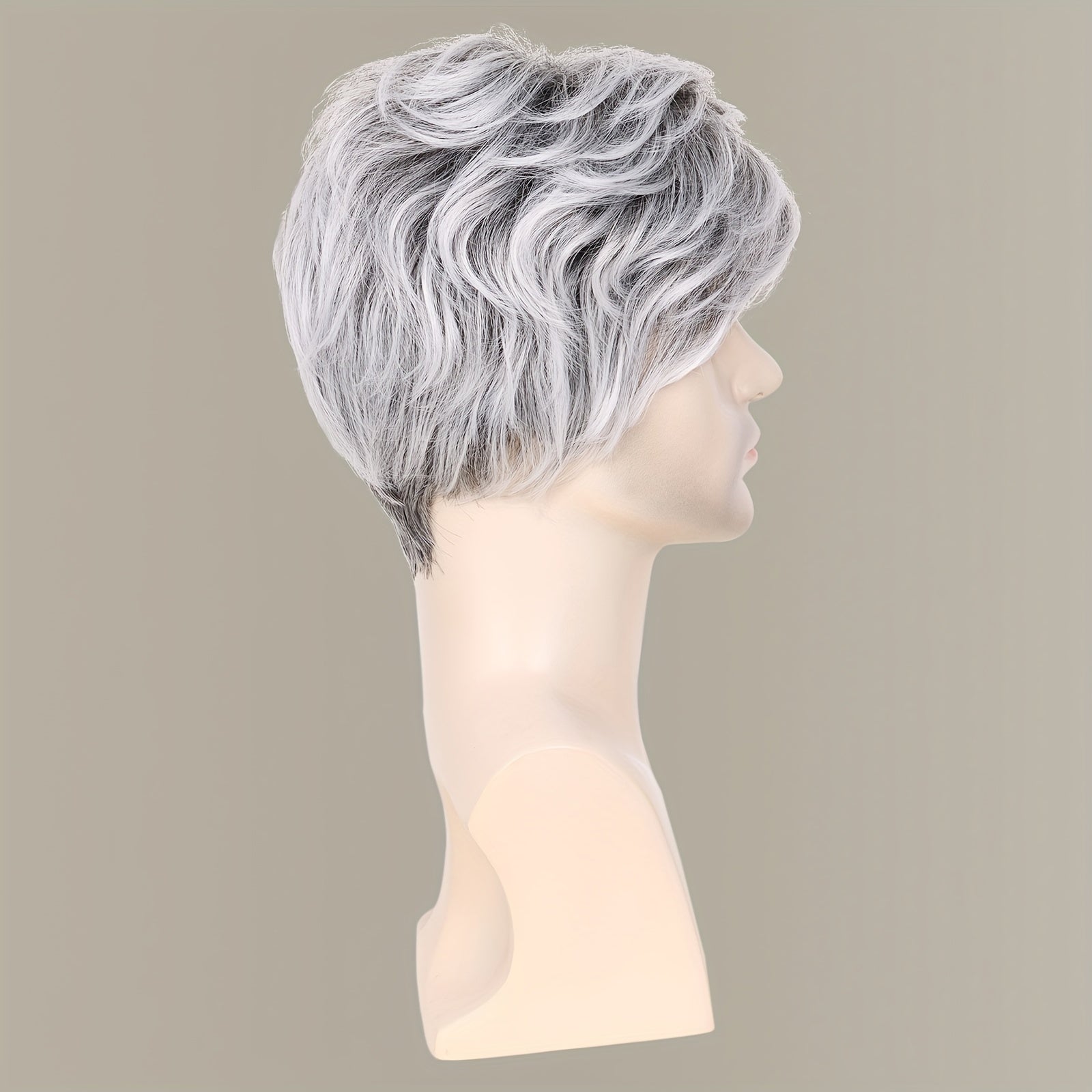 Silver Gray 8 Inch Synthetic Hair Wig With Bangs