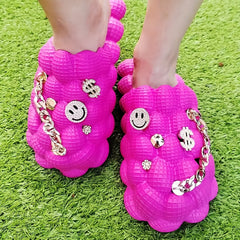 Women's Bubble Clogs With Charms Stylish Closed Toe Massage Lychee Slide Shoes