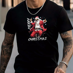 Santa Claus Print Men's Graphic Crew Neck T-shirt for Summer