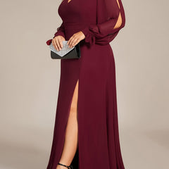 Split Sleeve V Neck Maxi Formal Dress