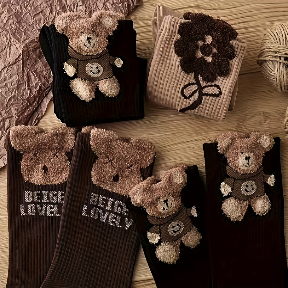3 Pairs Bear Socks Autumn Winter Crew Socks