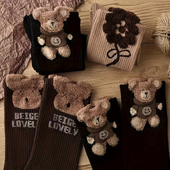 3 Pairs Bear Socks Autumn Winter Crew Socks