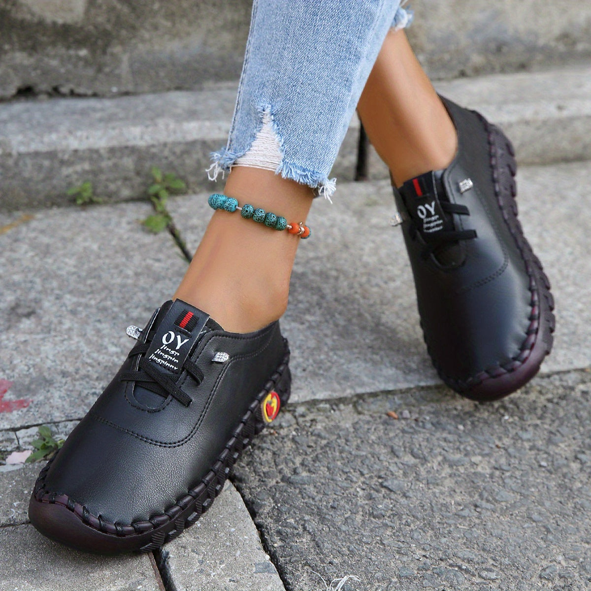 Women's Faux Leather Flat Shoes Non-slip Casual Outdoor
