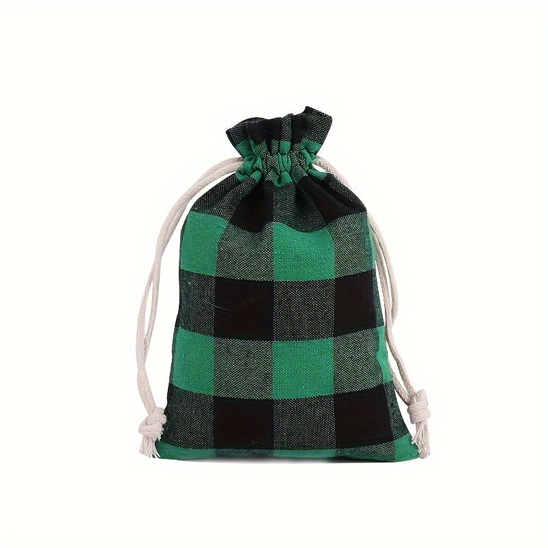 6pcs Plaid Fabric Gift Bags 24 Days Advent Calendar Cand