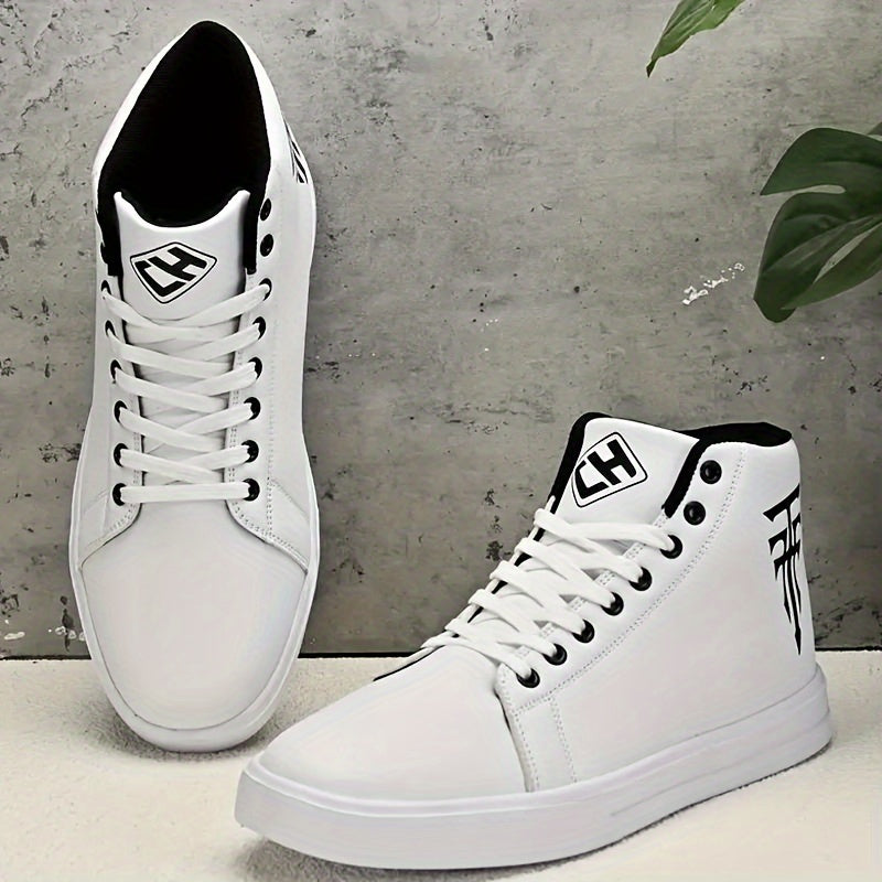 Solid High Top Skate Shoes for Men Non Slip Lace Up Sneakers