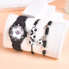 3pcs Boys' Silicone Football Watch Set Sports Quartz Wristwatch