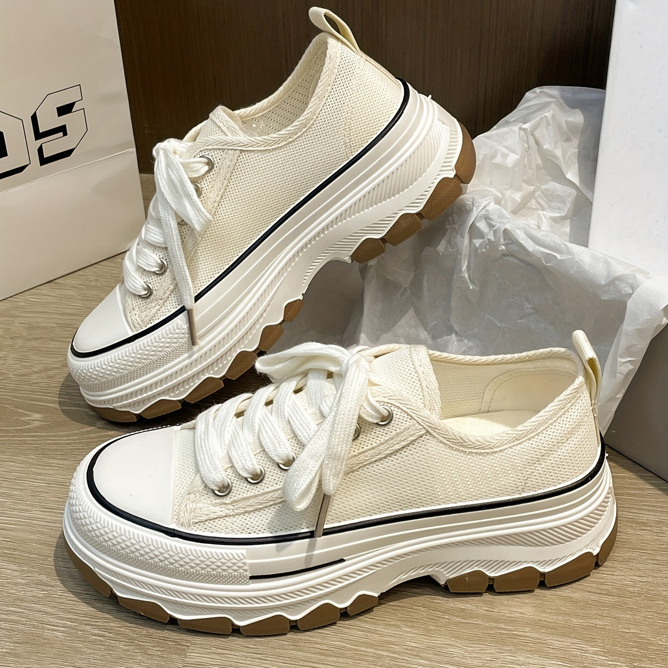Women's Platform Canvas Lace Up Outdoor Shoes Low Top Sneakers
