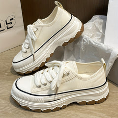 Women's Platform Canvas Lace Up Outdoor Shoes Low Top Sneakers