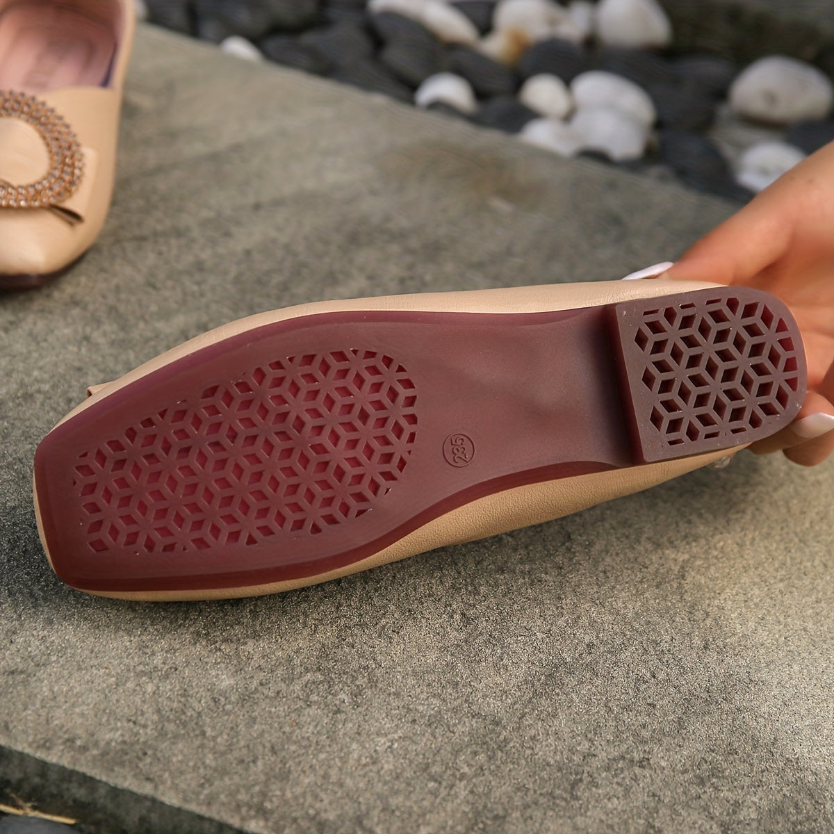 C Buckle Flats Square Toe Slip On Leather Ballet Shoes