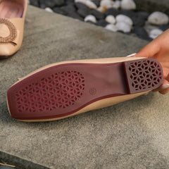 C Buckle Flats Square Toe Slip On Leather Ballet Shoes