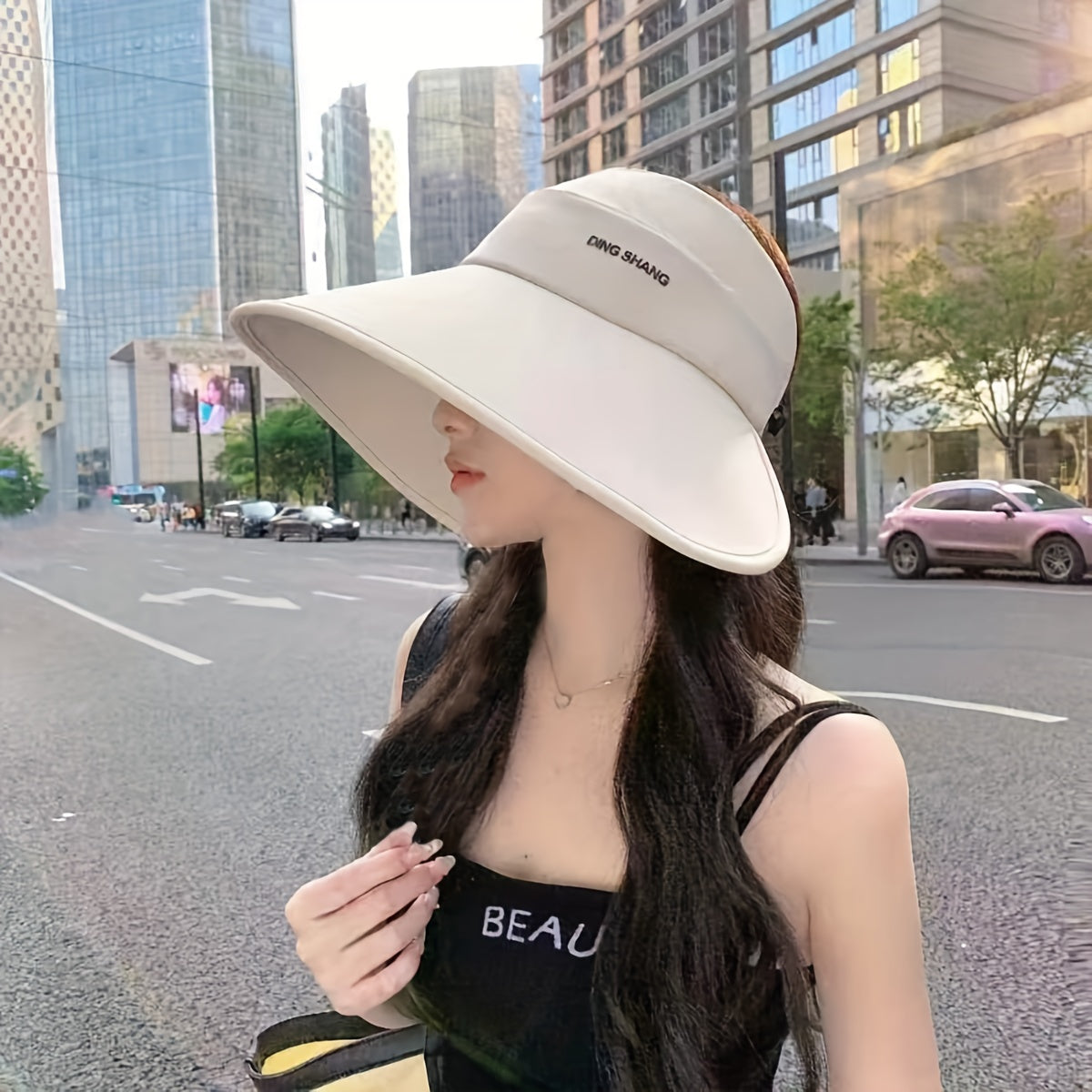UV Protection Sun Visor Hat Wide Brim Solid Ponytail Sun Hat