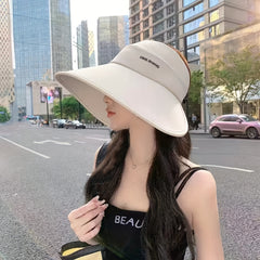 UV Protection Sun Visor Hat Wide Brim Solid Ponytail Sun Hat