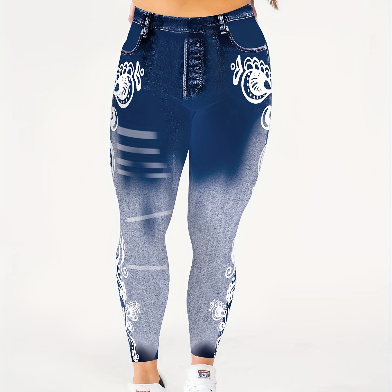 Denim Print Lifting Leggings Casual Skinny Leggings Women's Clothing