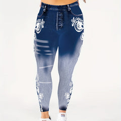 Denim Print Lifting Leggings Casual Skinny Leggings Women's Clothing