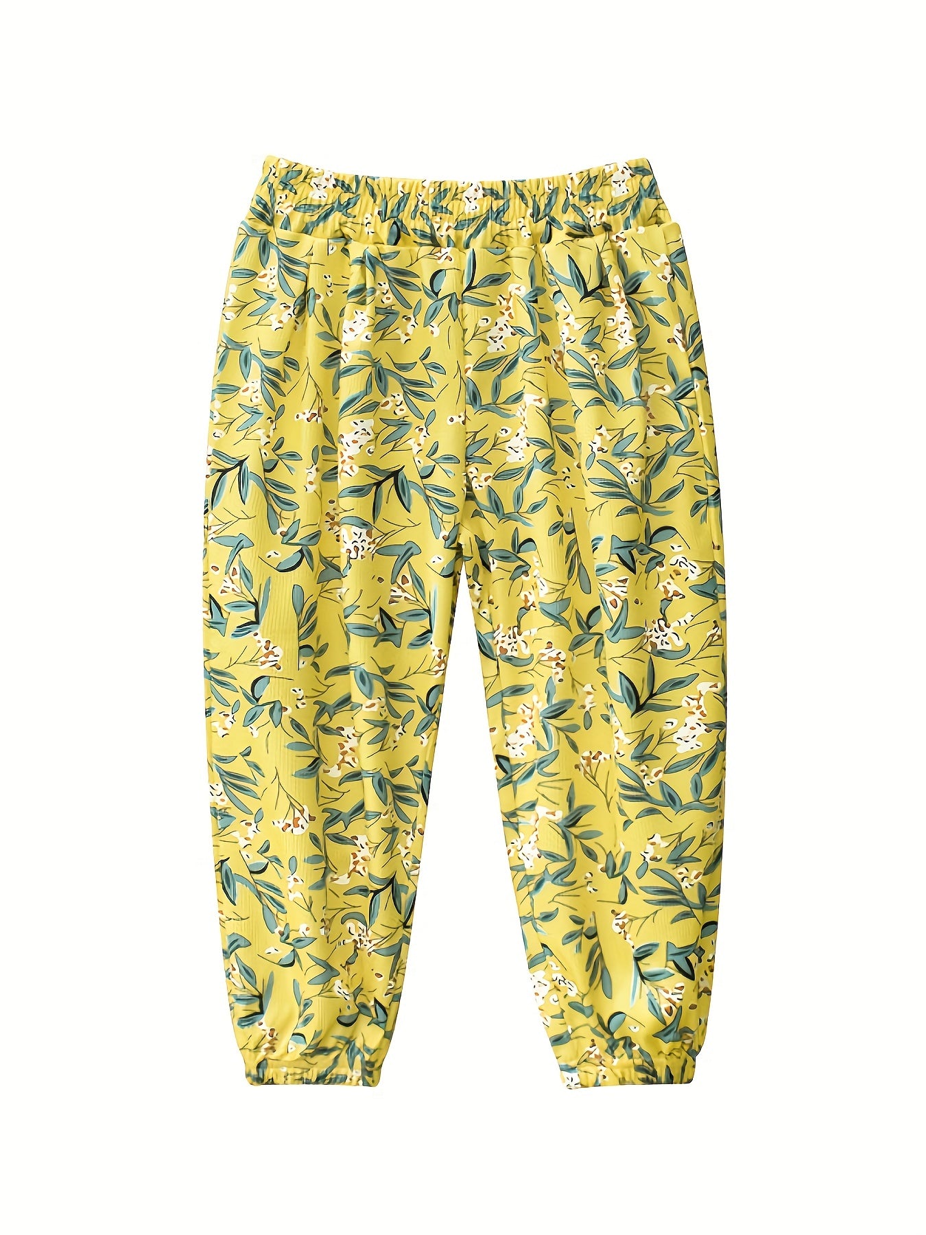 Toddler Girls Flowers Graphic Trousers Elastic Waist Cotton Jogger Pants