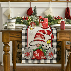 4pcs Plaid Pattern Gnome Christmas Table Runner Set