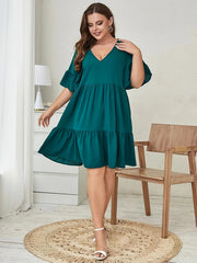 Bell Sleeve V Neck Smock Dress