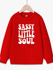 Girls Sassy Little Soul Print Crew Neck Sweatshirt Top Pullover