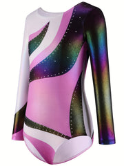 Stretchy Crew Neck Gymnastics Leotard Jumpsuit for Dance Sports