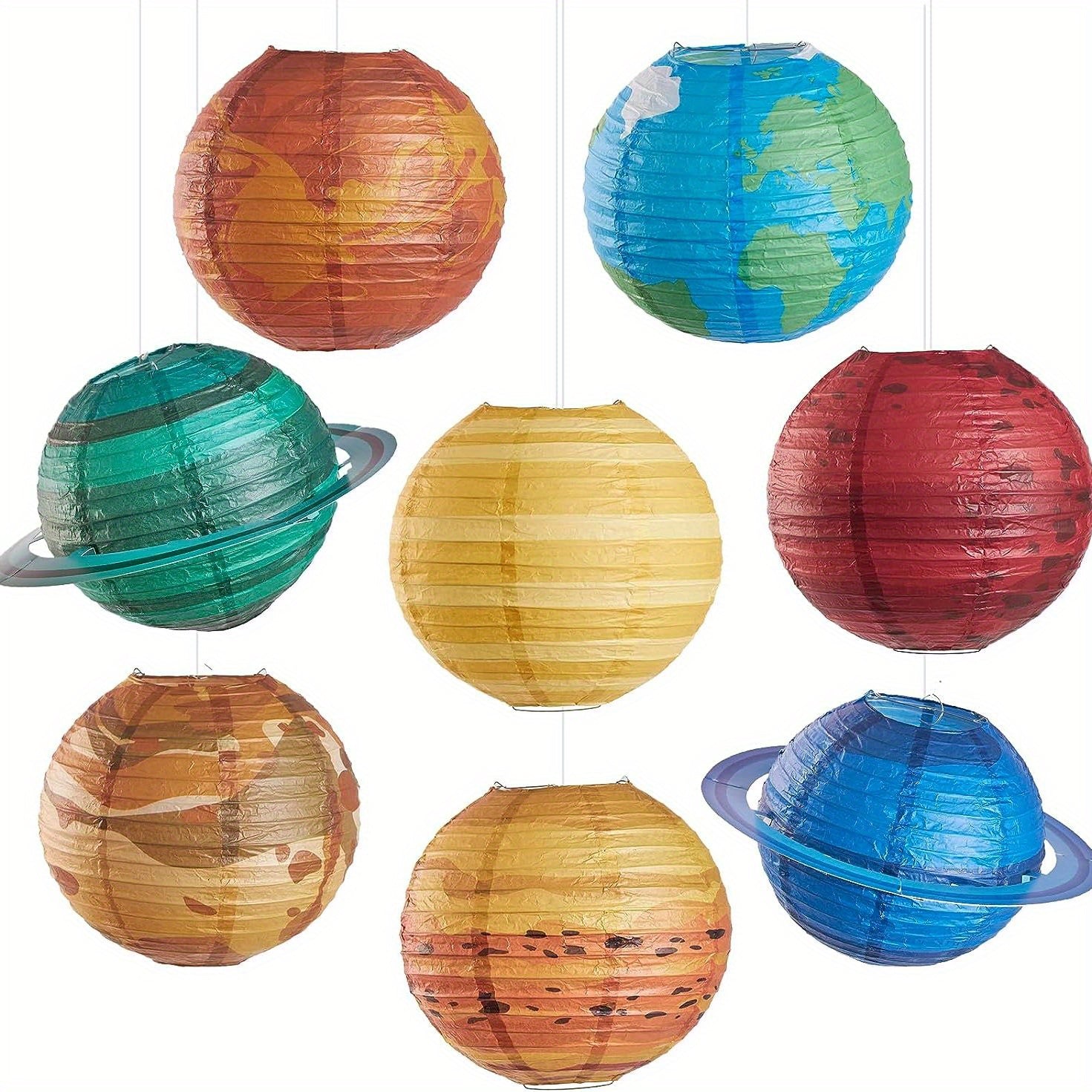 8pcs Outer Space Party Decorations - Hanging Planet Paper Lanterns