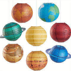 8pcs Outer Space Party Decorations - Hanging Planet Paper Lanterns