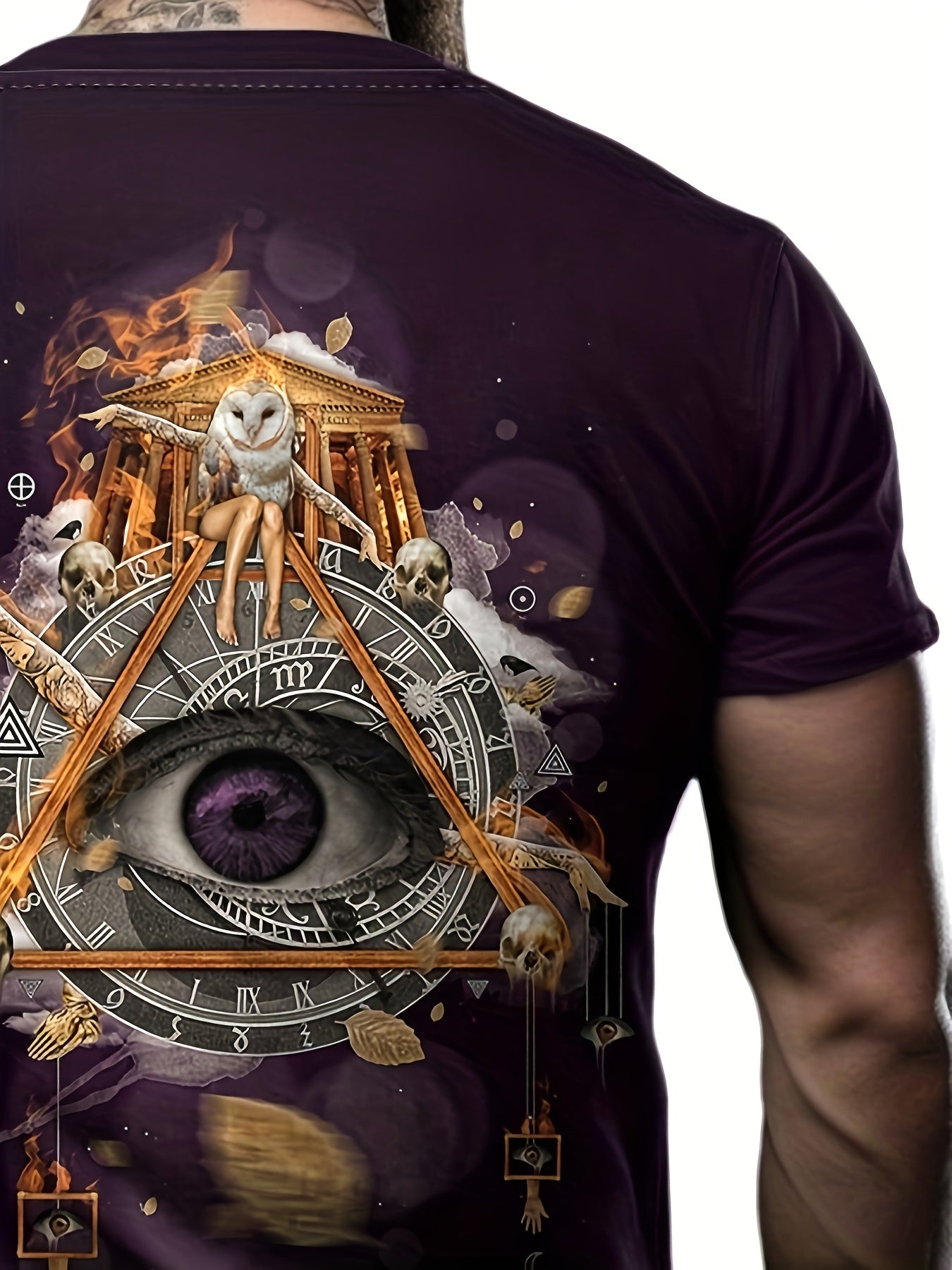Eye And Triangle Pattern Print Men's Short Sleeve Comfy T-shirt