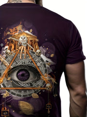 Eye And Triangle Pattern Print Men's Short Sleeve Comfy T-shirt