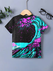 Boys Cyberpunk Wave Cartoon T-shirt Short Sleeve Top