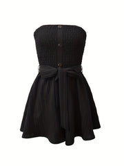 Off Shoulder Solid Ruched Wide Leg Romper
