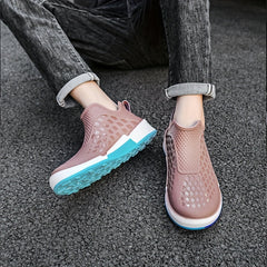 Men Low Top Block Rain Boots - Waterproof Non Slip Shoes