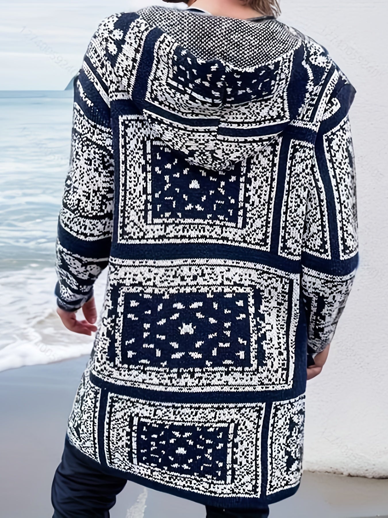 Graphic Print Open Front Hooded Cardigan