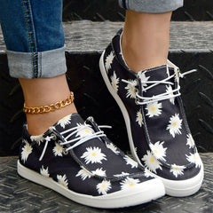 Daisy Print Canvas Low Top Lace Up Casual Shoes