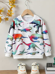 Colorful Dinosaurs Print Boys Pullover Sweatshirt Long Sleeve